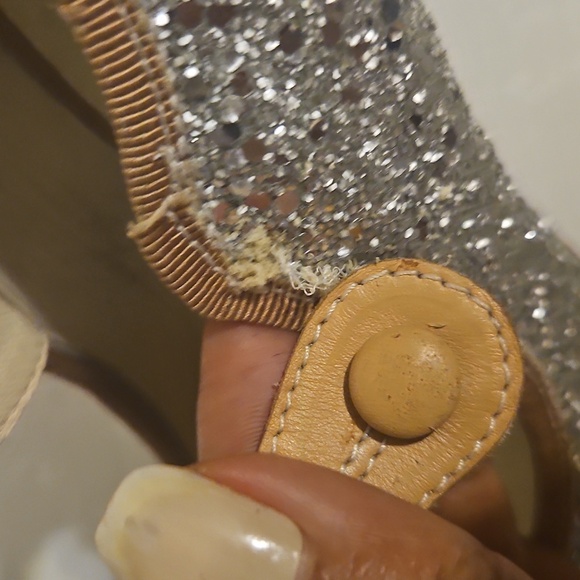 Miu Miu Silver Tan Glitter Mary Jane Open Toe Pumps Size 40 - Picture 12 of 12